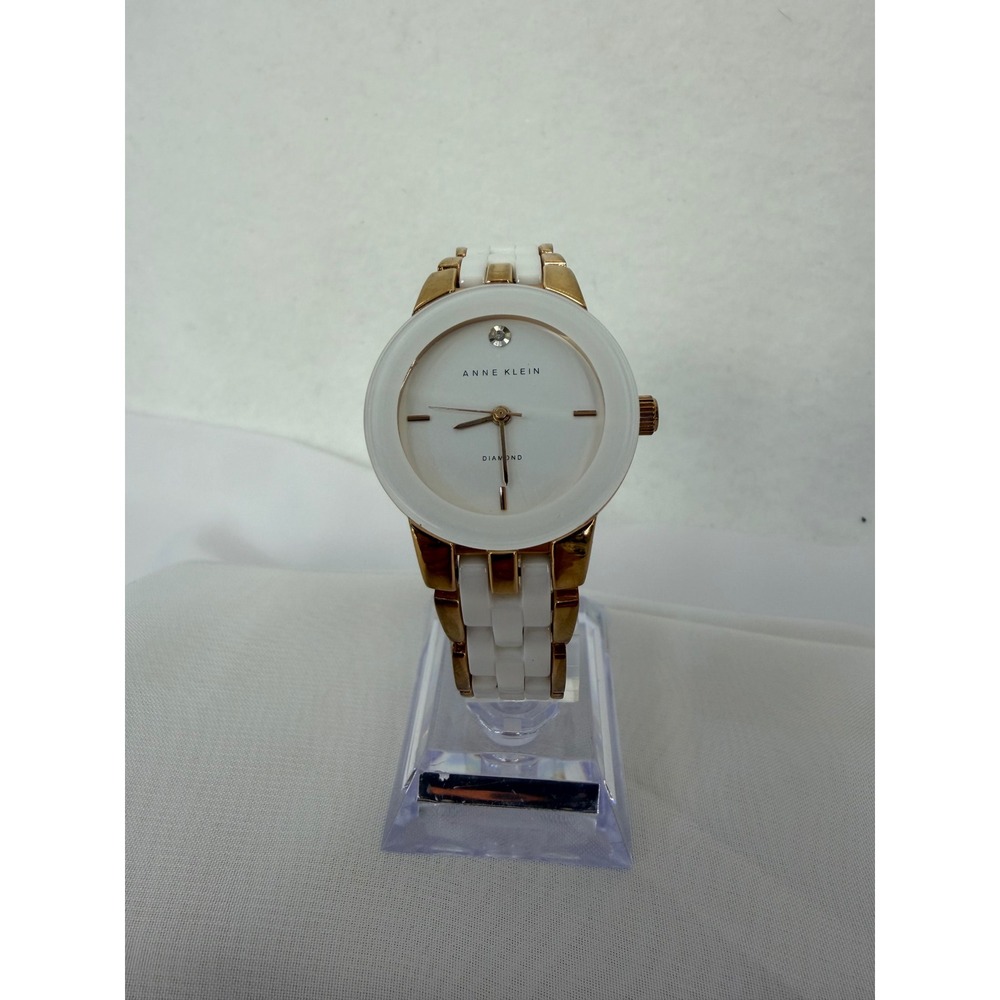 Anne Klein AK/1610 Rose Gold White Ceramic Diamond Dial Women Watch